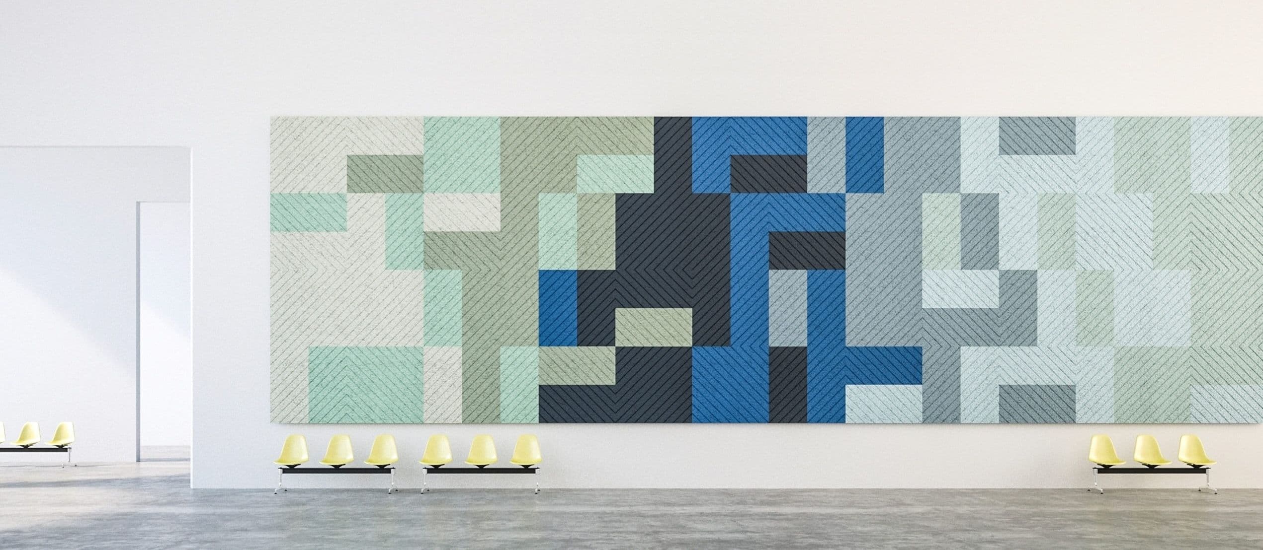 Blue Green Toned Wood Wool Wall Panels